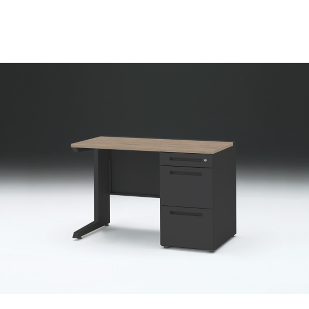 CZRデスク 片袖デスク CZR-116SBC-171 センター引出しなし  シリンダー錠W1100× D600 [ 本体: ブラックT・天板: 71 / アッシュドオークM]