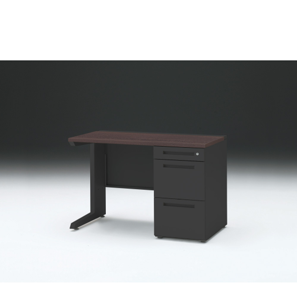 CZRデスク 片袖デスク CZR-116SBC-182 センター引出しなし  シリンダー錠W1100× D600 [ 本体: ブラックT・天板: 82 / ブラックウォールナットD]