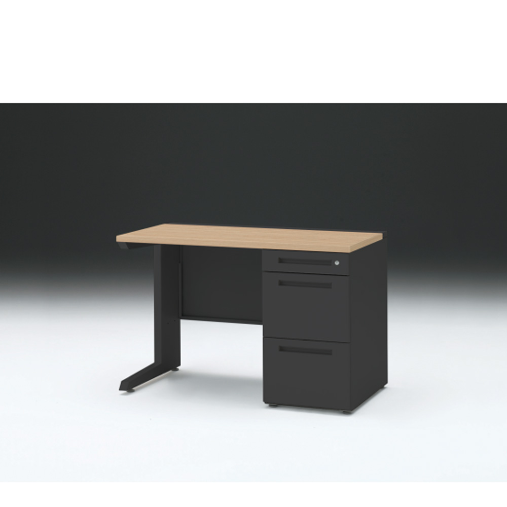 CZRデスク 片袖デスク CZR-116SBC-192 センター引出しなし  シリンダー錠W1100× D600 [ 本体: ブラックT・天板: 92 / ホワイトオークM]