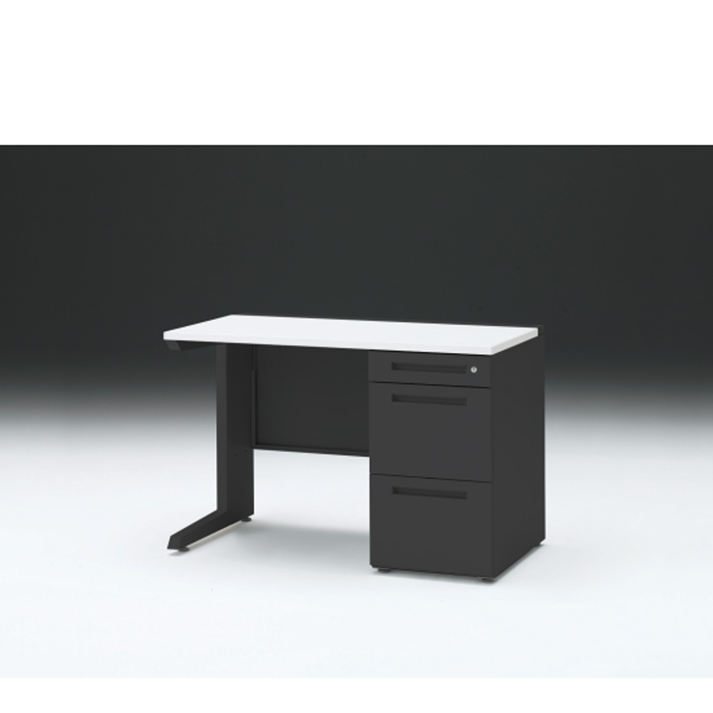 CZRデスク 片袖デスク CZR-116SBC-1W9 センター引出しなし  シリンダー錠W1100× D600 [ 本体: ブラックT・天板: W9 / ホワイトW]