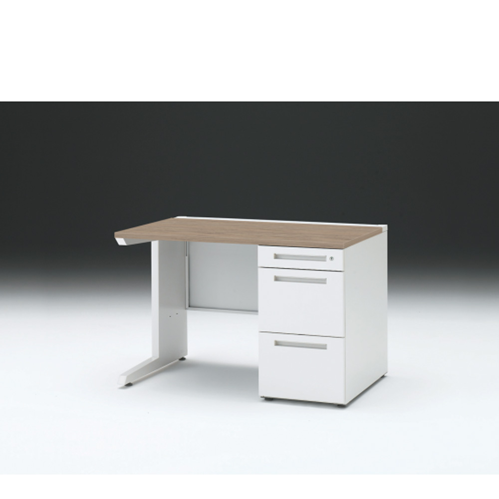 CZRデスク 片袖デスク CZR-117SBC-971 センター引出しなし  シリンダー錠W1100× D700 [ 本体: ホワイトW・天板: 71 / アッシュドオークM]