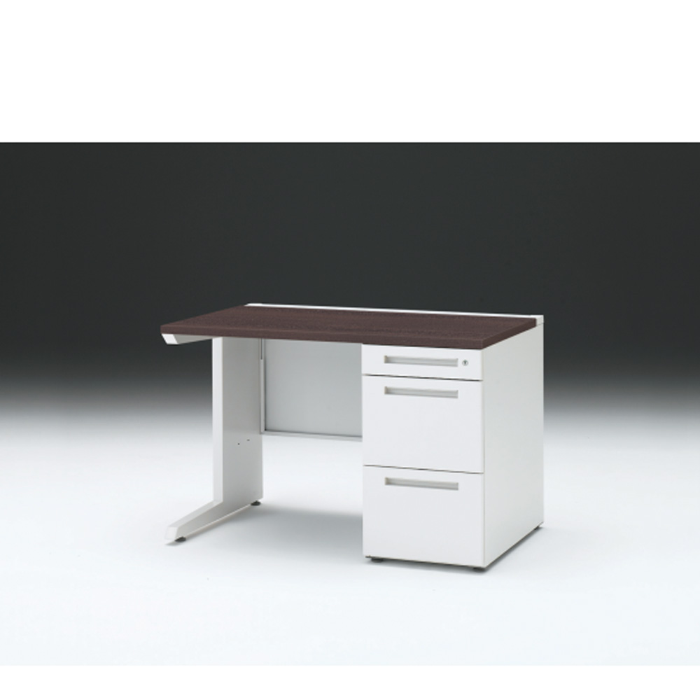 CZRデスク 片袖デスク CZR-117SBC-982 センター引出しなし  シリンダー錠W1100× D700 [ 本体: ホワイトW・天板: 82 / ブラックウォールナットD]