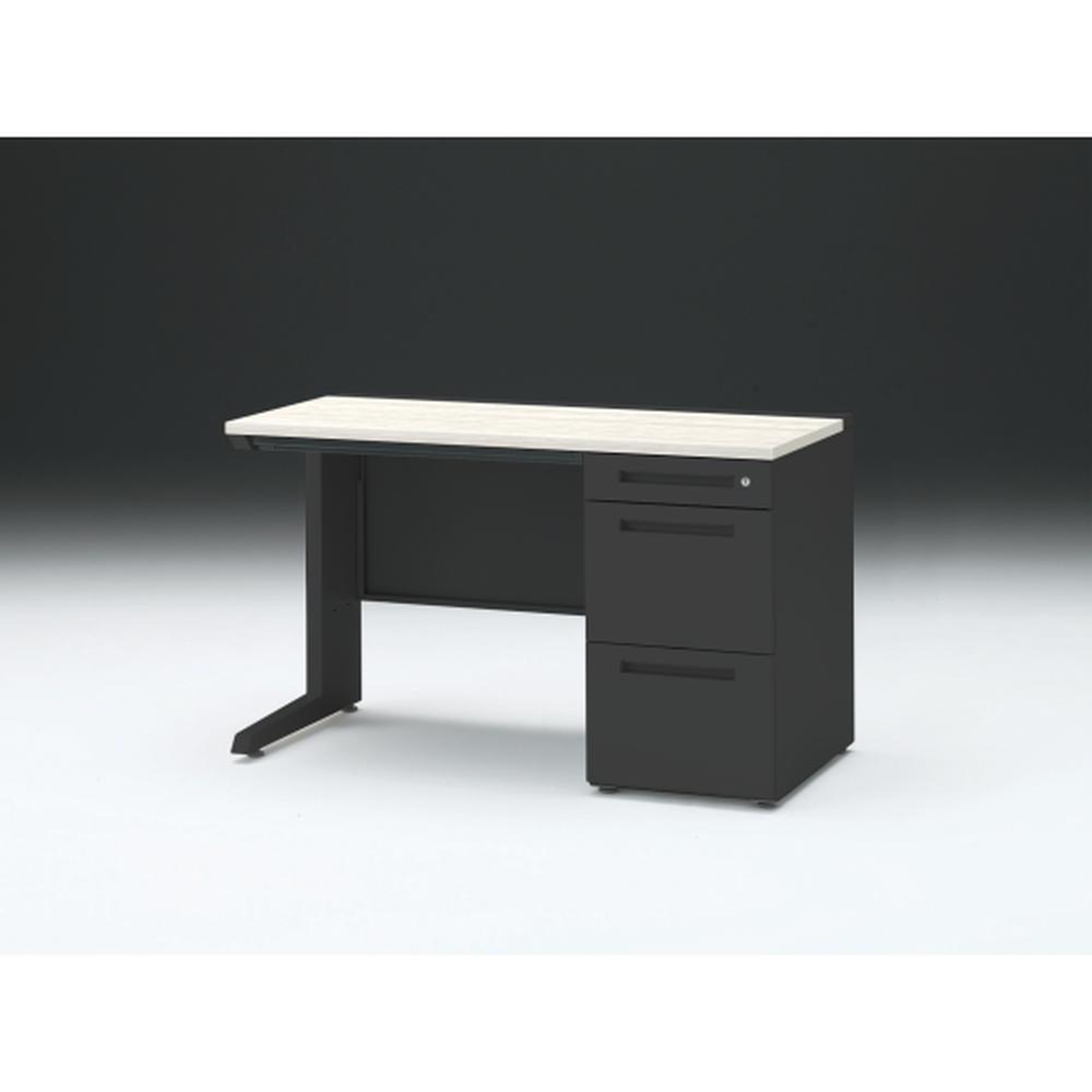 CZR 片袖デスク　シリンダー錠 浅型センター引出し付　CZR-126CBC-161　W1200×D600 ［本体：ブラック×天板：61/アッシュドパインL］