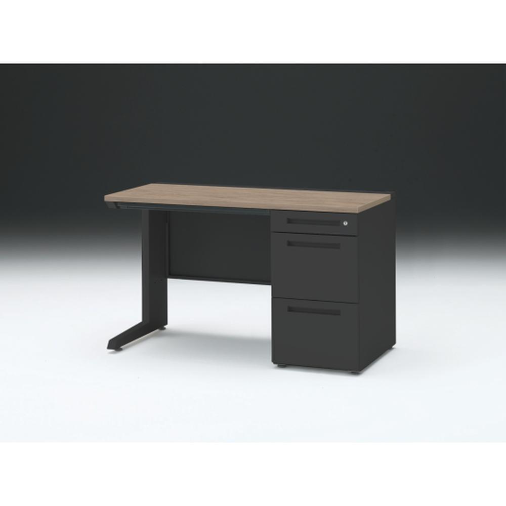 CZR 片袖デスク　シリンダー錠 浅型センター引出し付　CZR-126CBC-171　W1200×D600 ［本体：ブラック×天板：71/アッシュドオークM］