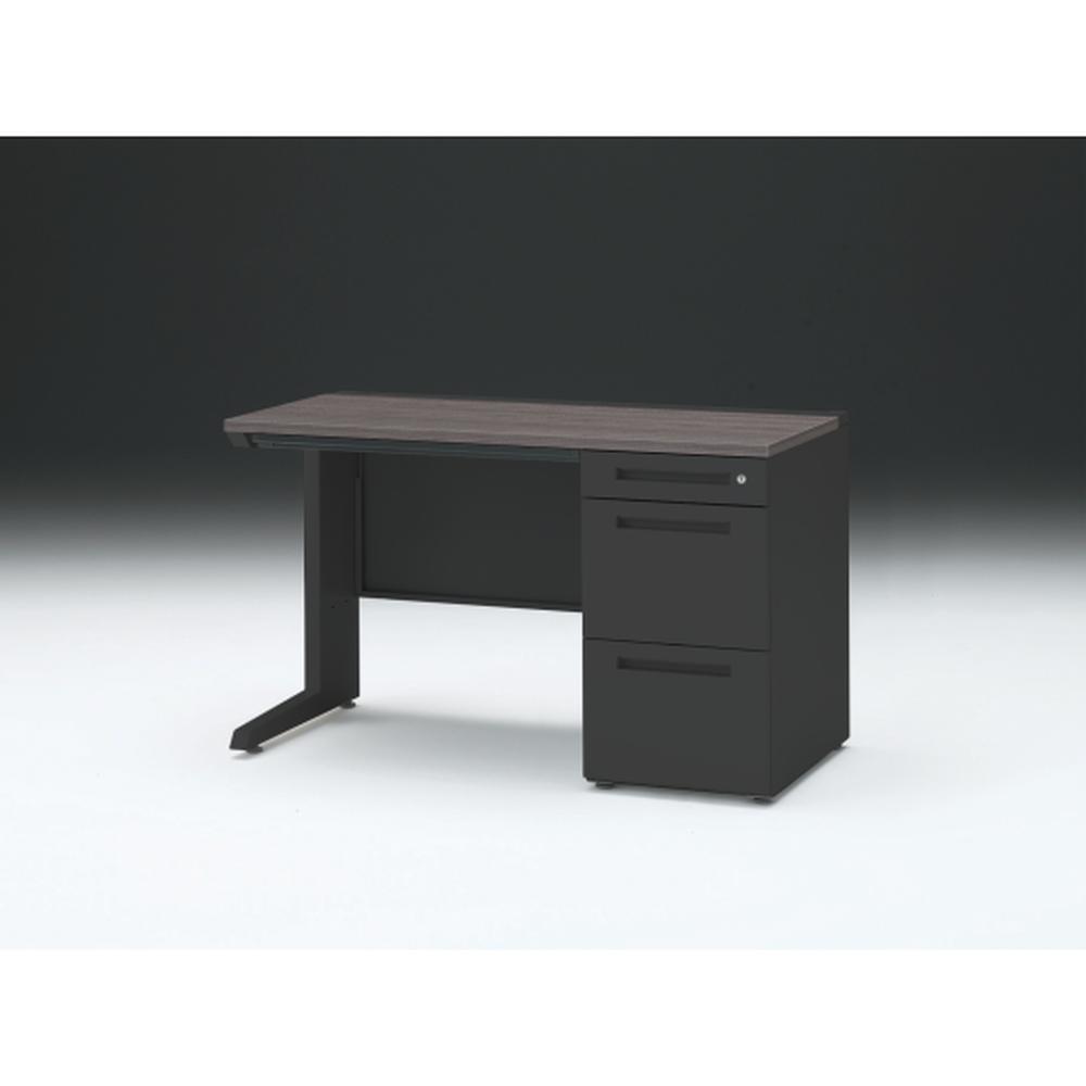 CZR 片袖デスク　シリンダー錠 浅型センター引出し付　CZR-126CBC-181　W1200×D600 ［本体：ブラック×天板：81/アッシュドオークD］