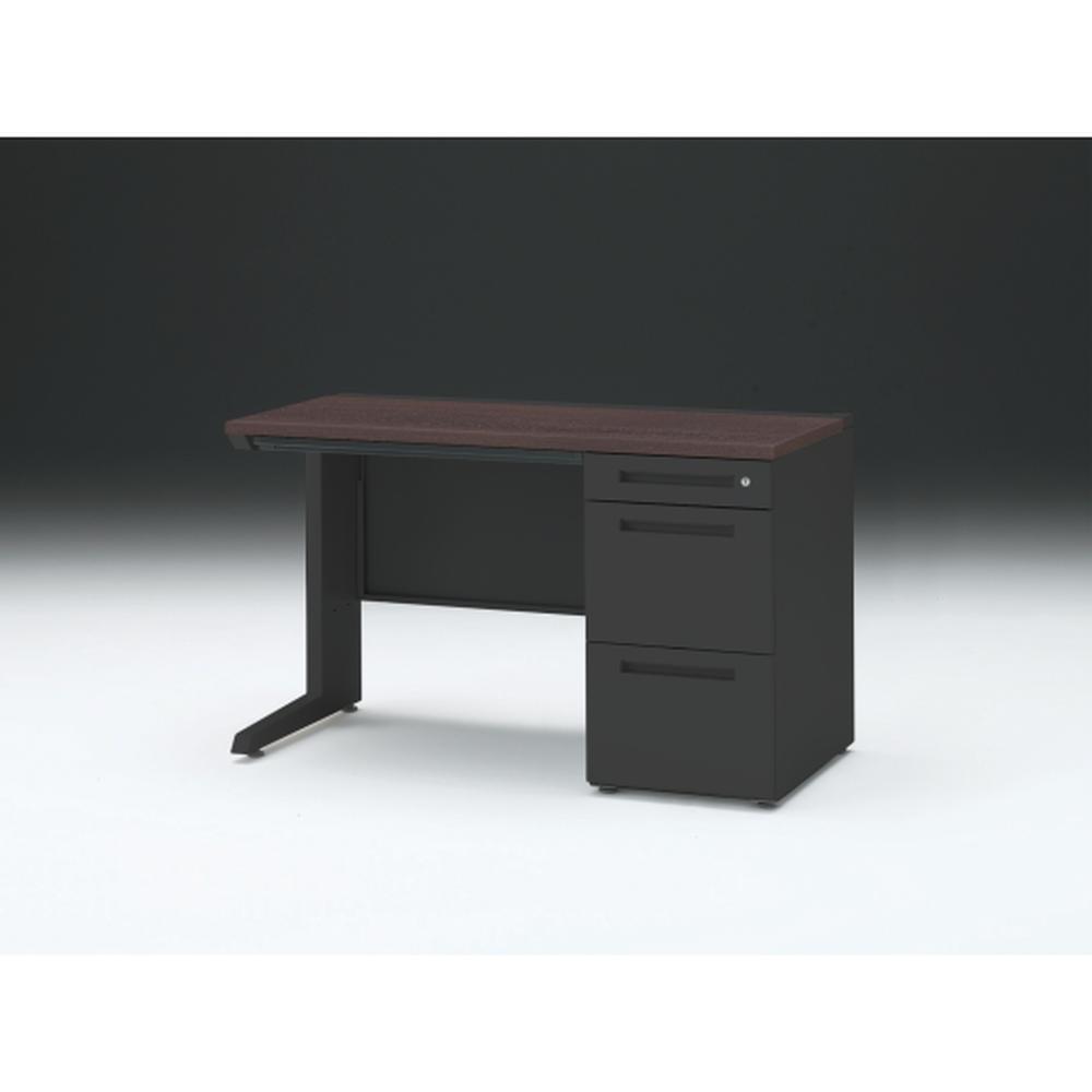 CZR 片袖デスク　シリンダー錠 浅型センター引出し付　CZR-126CBC-182　W1200×D600 ［本体：ブラック×天板：82/ブラックウォールナットD］