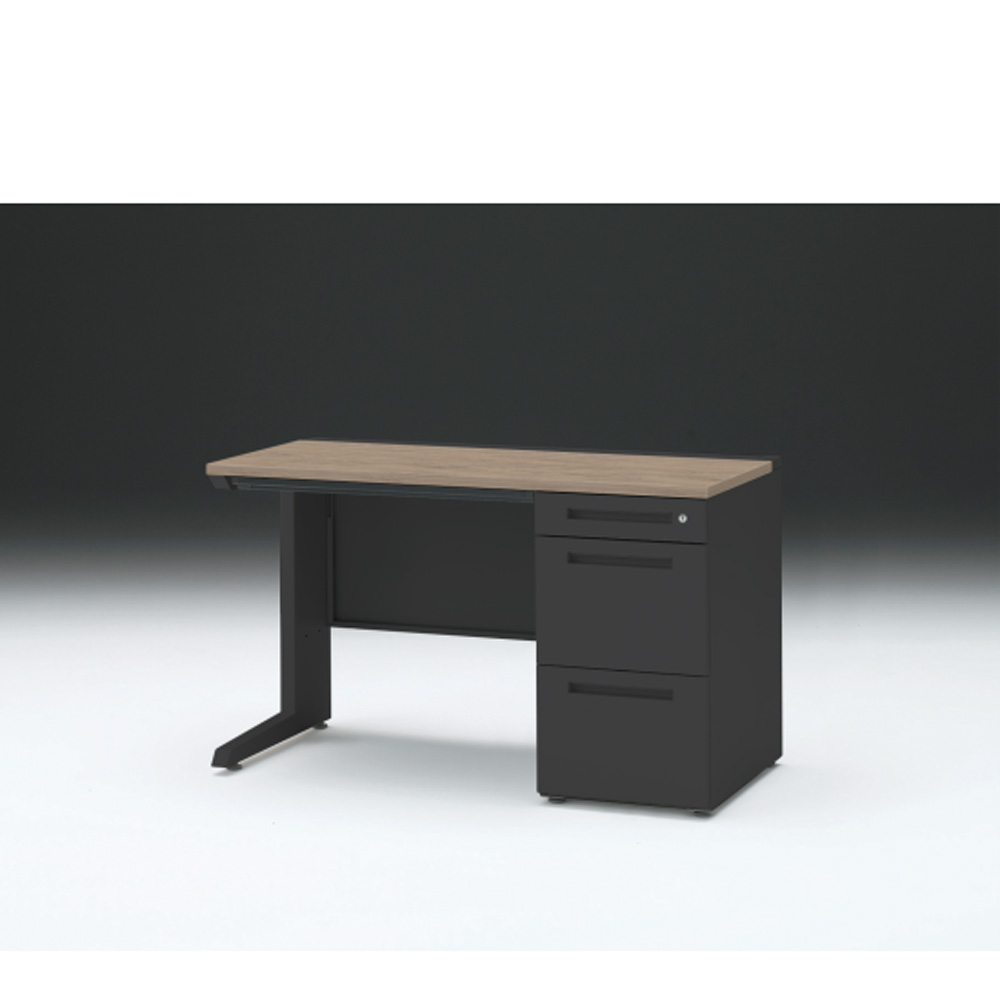 CZRデスク 片袖デスク CZR-126CBC-171 浅型センター引出し付  シリンダー錠W1200× D600 [ 本体: ブラックT・天板: 71 / アッシュドオークM]