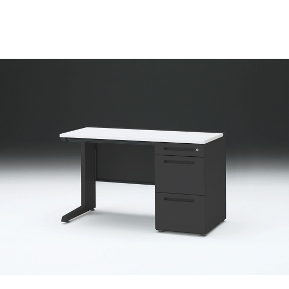 CZRデスク 片袖デスク CZR-126CBC-1W9 浅型センター引出し付  シリンダー錠W1200× D600 [ 本体: ブラックT・天板: W9 / ホワイトW]