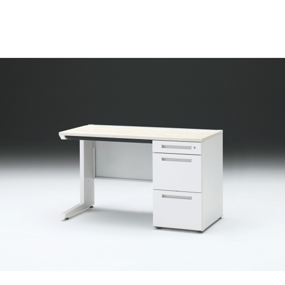 CZRデスク 片袖デスク CZR-126CBC-961 浅型センター引出し付  シリンダー錠W1200× D600 [ 本体: ホワイトW・天板: 61 / アッシュドパインL]