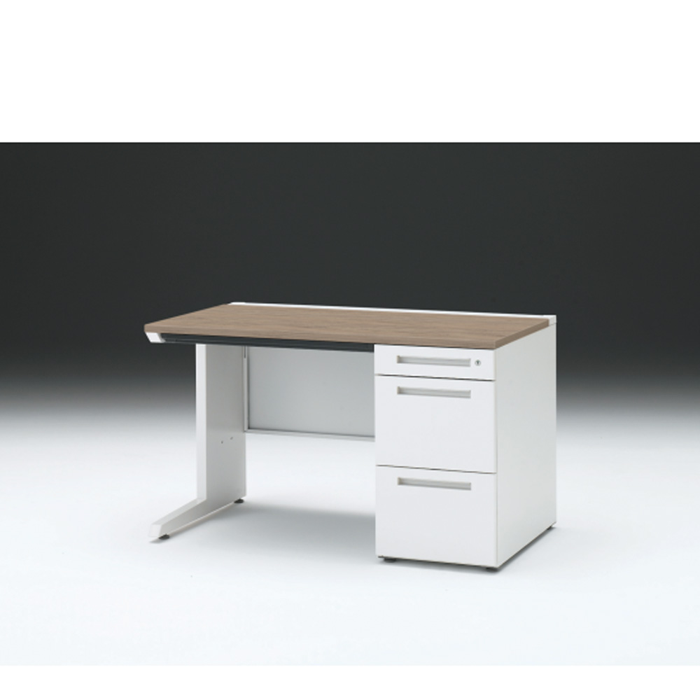CZRデスク 片袖デスク CZR-127CBC-971 浅型センター引出し付  シリンダー錠W1200× D700 [ 本体: ホワイトW・天板: 71 / アッシュドオークM]