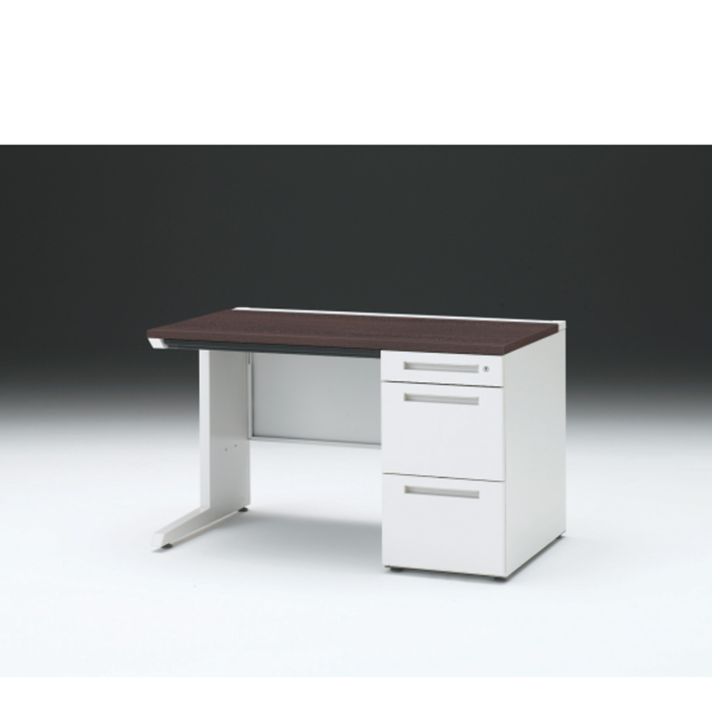 CZRデスク 片袖デスク CZR-127CBC-982 浅型センター引出し付  シリンダー錠W1200× D700 [ 本体: ホワイトW・天板: 82 / ブラックウォールナットD]