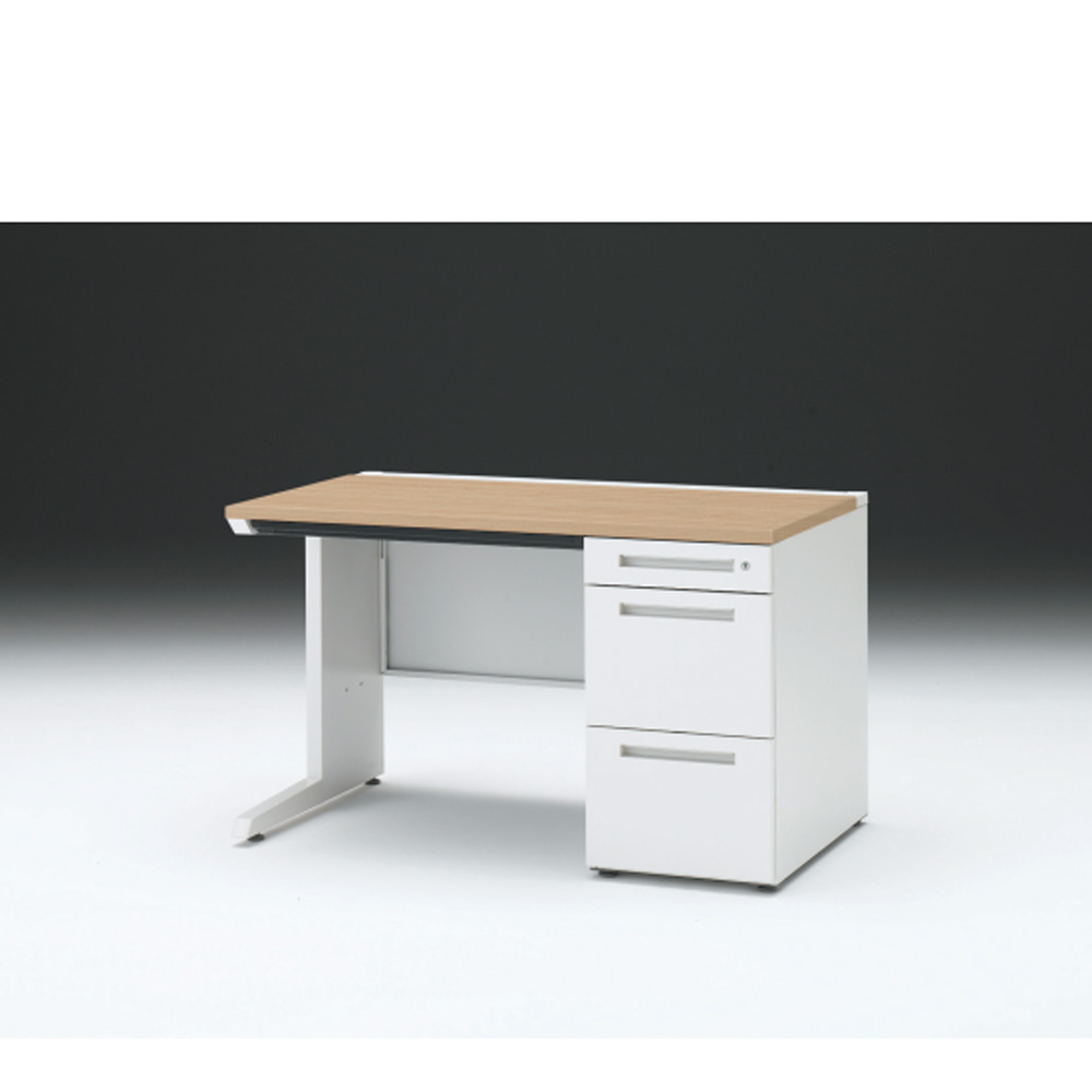 CZRデスク 片袖デスク CZR-127CBC-992 浅型センター引出し付  シリンダー錠W1200× D700 [ 本体: ホワイトW・天板: 92 / ホワイトオークM]