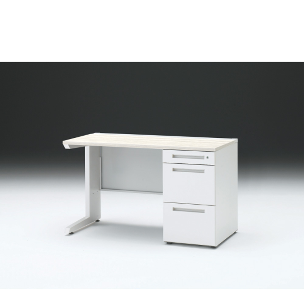 CZRデスク 片袖デスク CZR-126SBC-961 センター引出しなし  シリンダー錠W1200× D600 [ 本体: ホワイトW・天板: 61 / アッシュドパインL]