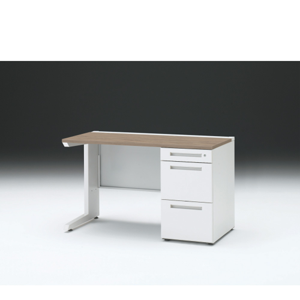 CZRデスク 片袖デスク CZR-126SBC-971 センター引出しなし  シリンダー錠W1200× D600 [ 本体: ホワイトW・天板: 71 / アッシュドオークM]