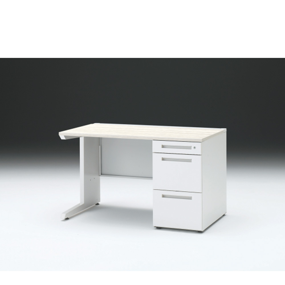 CZRデスク 片袖デスク CZR-127SBC-961 センター引出しなし  シリンダー錠W1200× D700 [ 本体: ホワイトW・天板: 61 / アッシュドパインL]