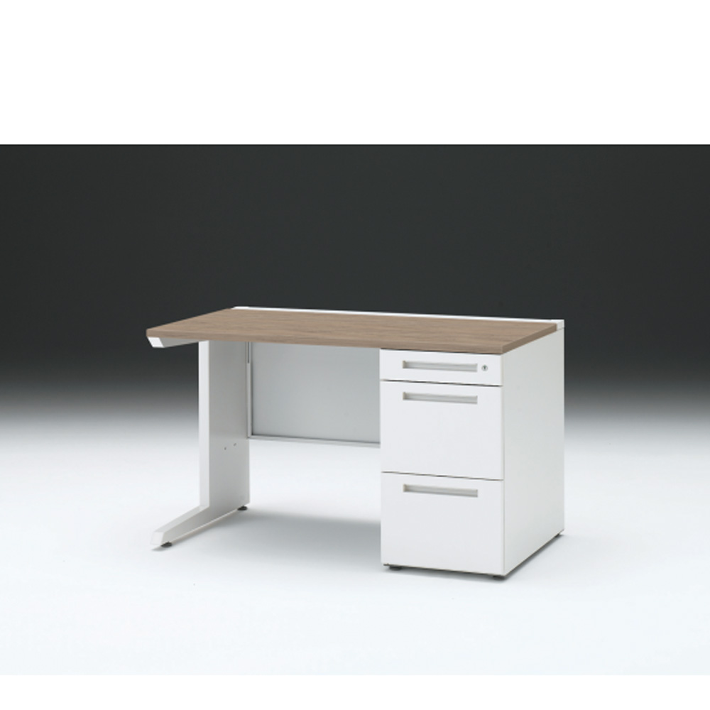 CZRデスク 片袖デスク CZR-127SBC-971 センター引出しなし  シリンダー錠W1200× D700 [ 本体: ホワイトW・天板: 71 / アッシュドオークM]