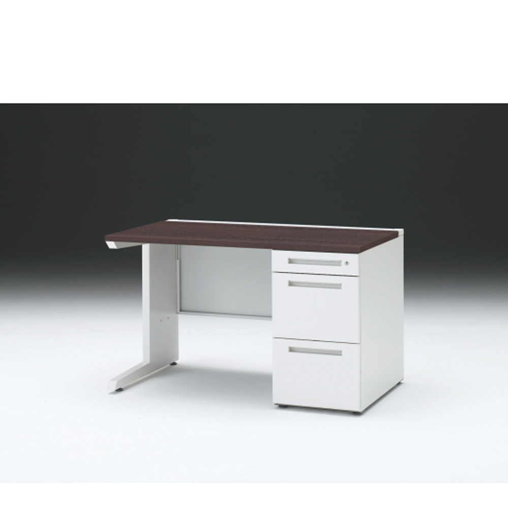CZRデスク 片袖デスク CZR-127SBC-982 センター引出しなし  シリンダー錠W1200× D700 [ 本体: ホワイトW・天板: 82 / ブラックウォールナットD]