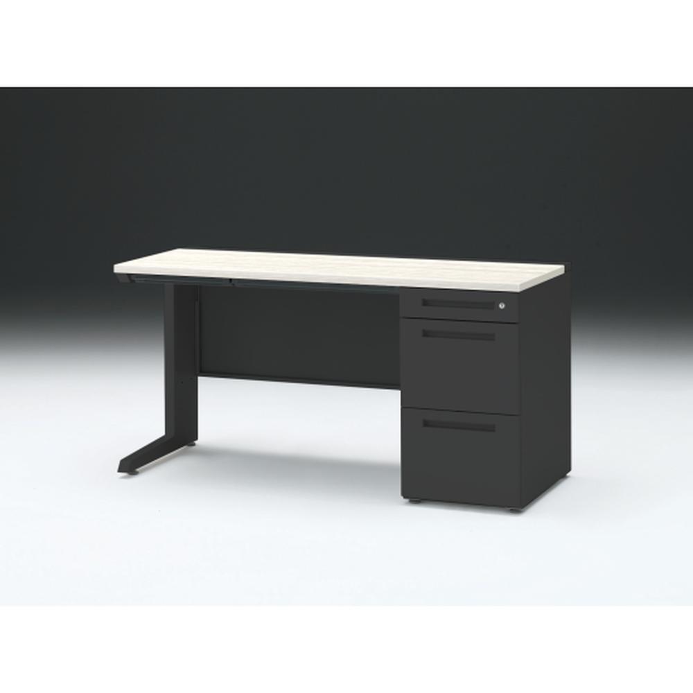 CZR 片袖デスク　シリンダー錠 浅型センター引出し付　CZR-146CBC-161　W1400×D600 ［本体：ブラック×天板：61/アッシュドパインL］