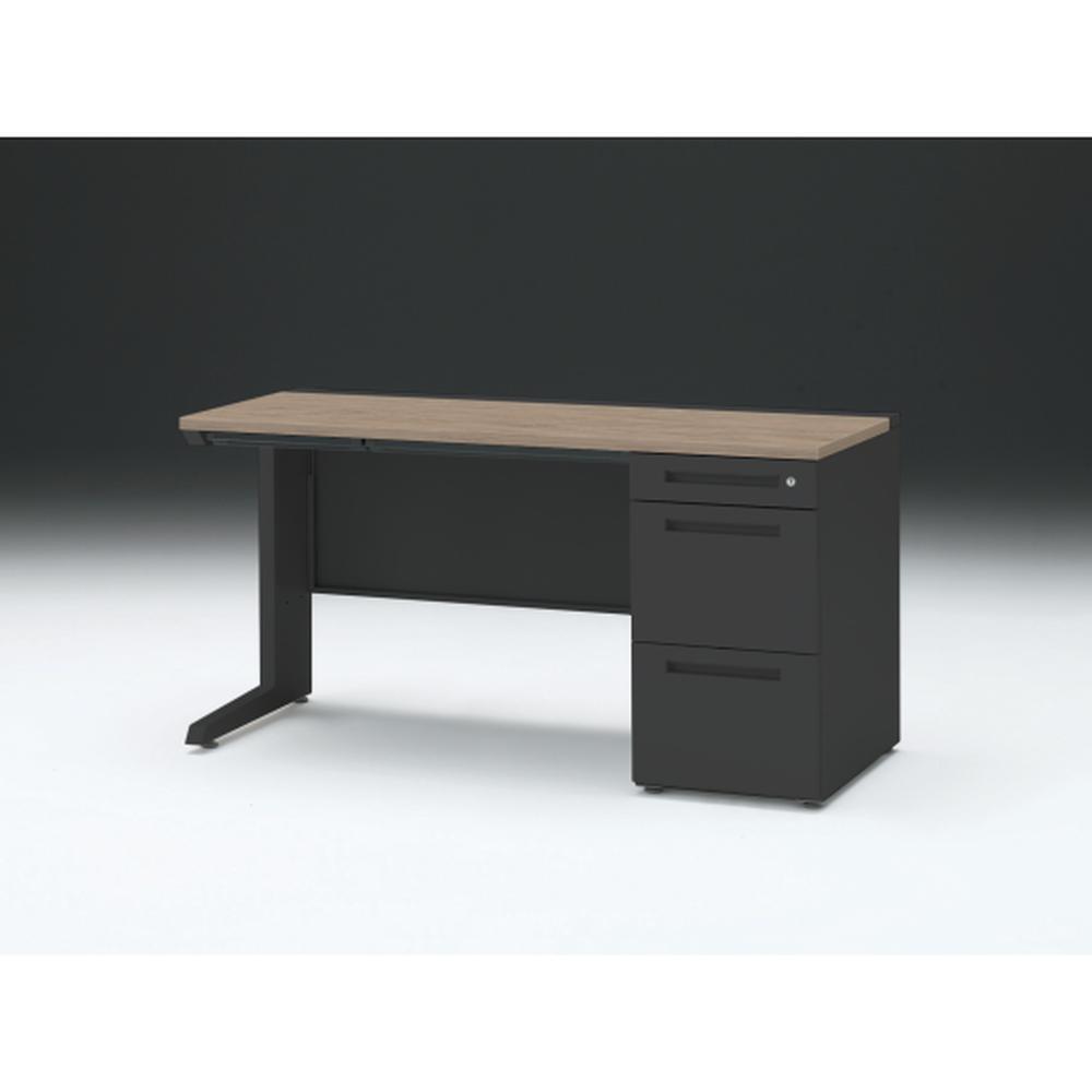 CZR 片袖デスク　シリンダー錠 浅型センター引出し付　CZR-146CBC-171　W1400×D600 ［本体：ブラック×天板：71/アッシュドオークM］