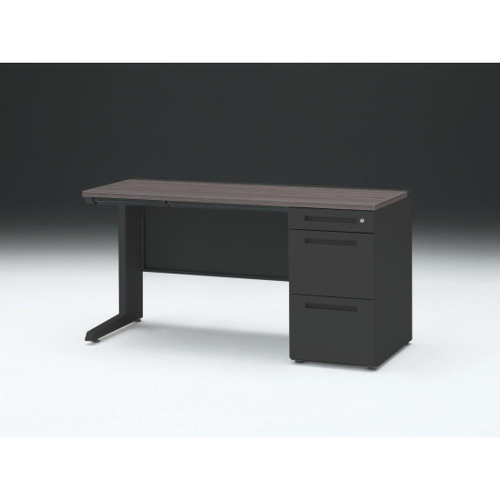 CZR 片袖デスク　シリンダー錠 浅型センター引出し付　CZR-146CBC-181　W1400×D600 ［本体：ブラック×天板：81/アッシュドオークD］