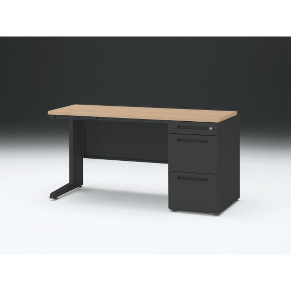 CZR 片袖デスク　シリンダー錠 浅型センター引出し付　CZR-146CBC-192　W1400×D600 ［本体：ブラック×天板：92/ホワイトオークM］