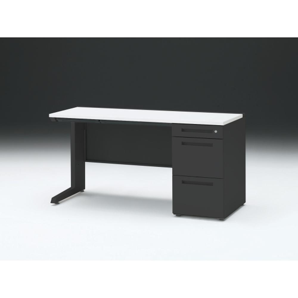 CZR 片袖デスク　シリンダー錠 浅型センター引出し付　CZR-146CBC-1W9　W1400×D600 ［本体：ブラック×天板：W9/ホワイトW］