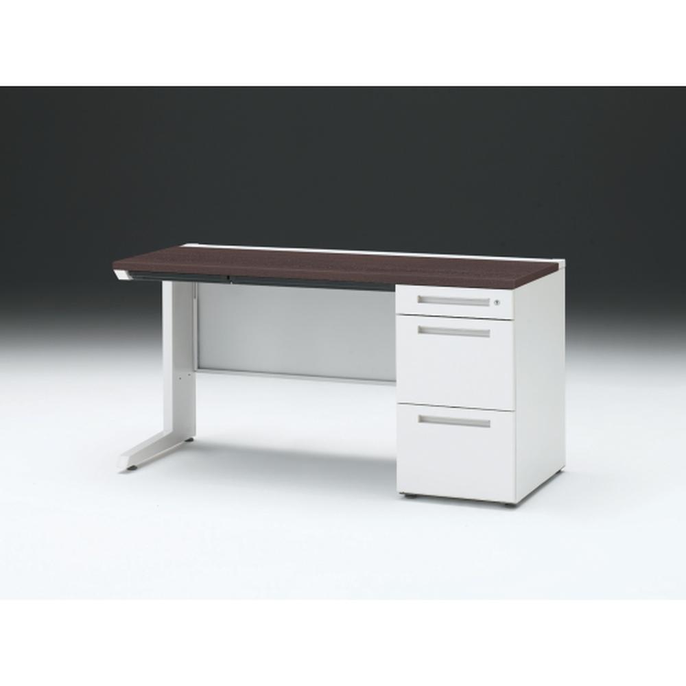 CZR 片袖デスク　シリンダー錠 浅型センター引出し付　CZR-146CBC-982　W1400×D600 ［本体：ホワイト×天板：82/ブラックウォールナットD］