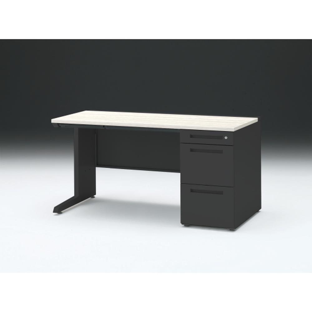 CZR 片袖デスク　シリンダー錠 浅型センター引出し付　CZR-147CBC-161　W1400×D700 ［本体：ブラック×天板：61/アッシュドパインL］