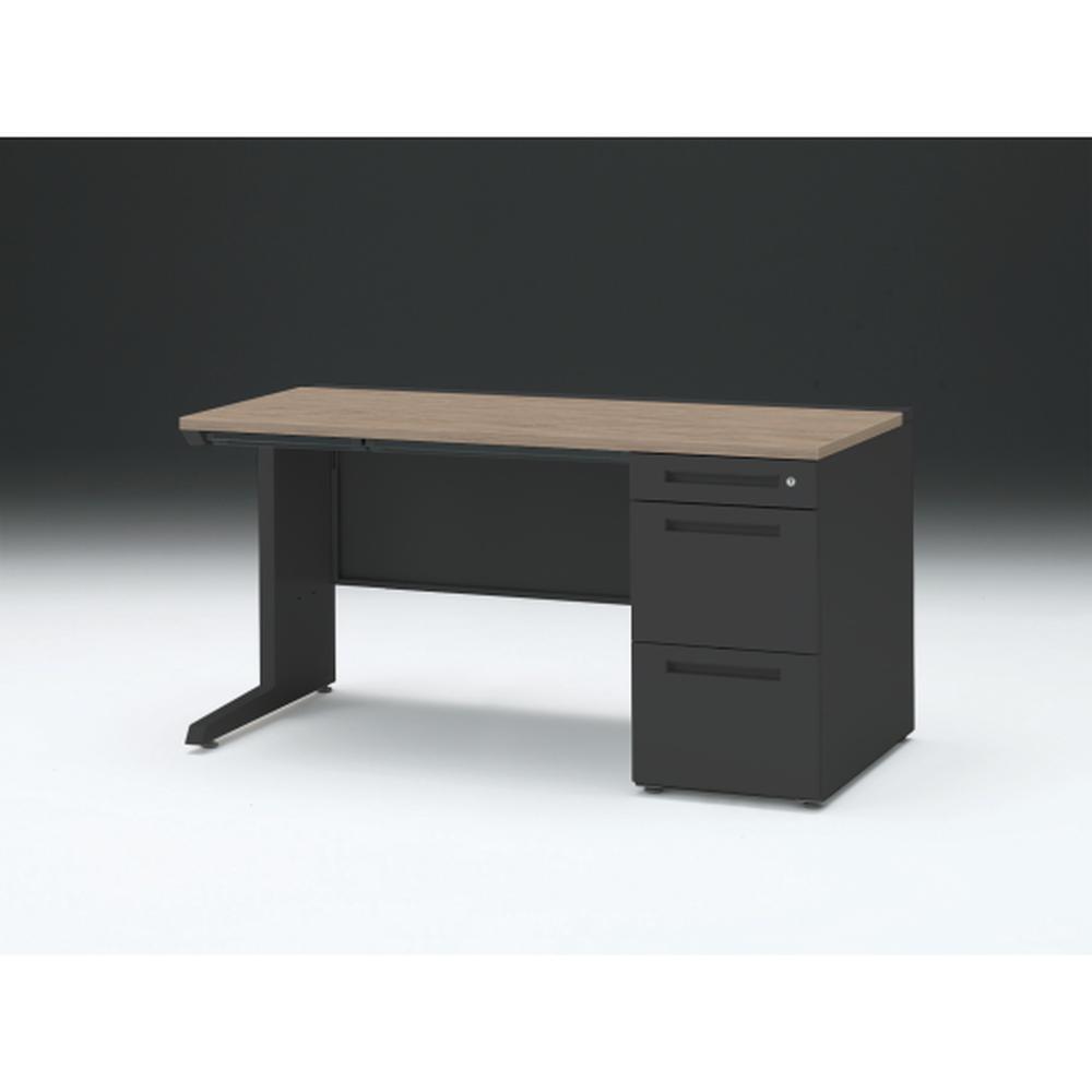 CZR 片袖デスク　シリンダー錠 浅型センター引出し付　CZR-147CBC-171　W1400×D700 ［本体：ブラック×天板：71/アッシュドオークM］