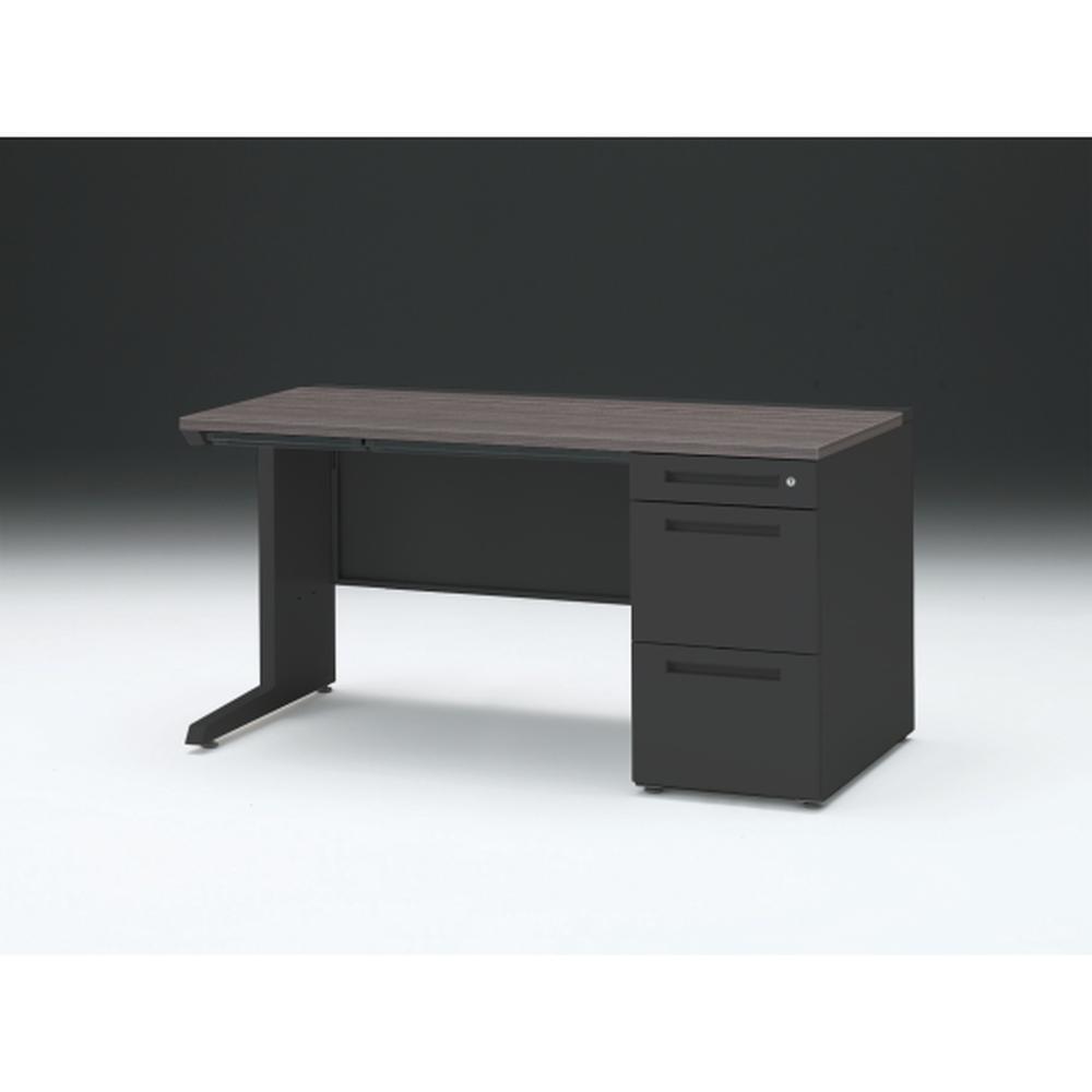 CZR 片袖デスク　シリンダー錠 浅型センター引出し付　CZR-147CBC-181　W1400×D700 ［本体：ブラック×天板：81/アッシュドオークD］