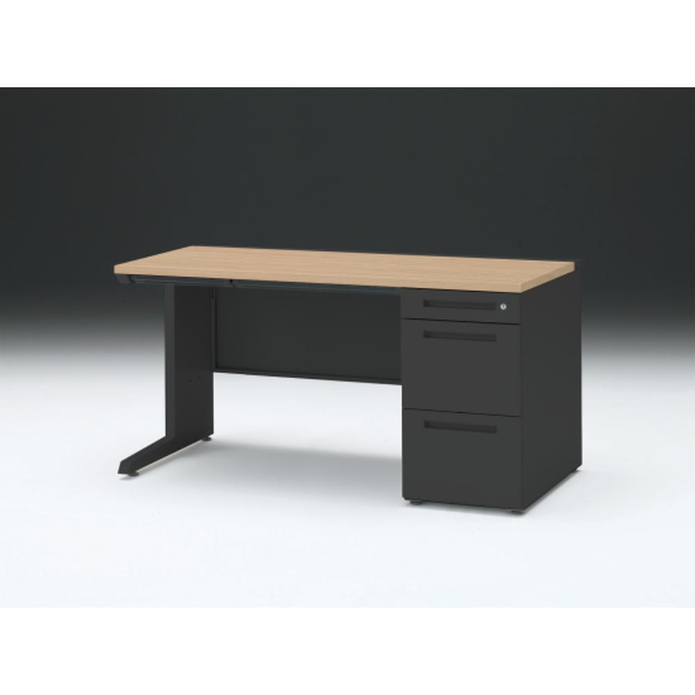 CZR 片袖デスク　シリンダー錠 浅型センター引出し付　CZR-147CBC-192　W1400×D700 ［本体：ブラック×天板：92/ホワイトオークM］