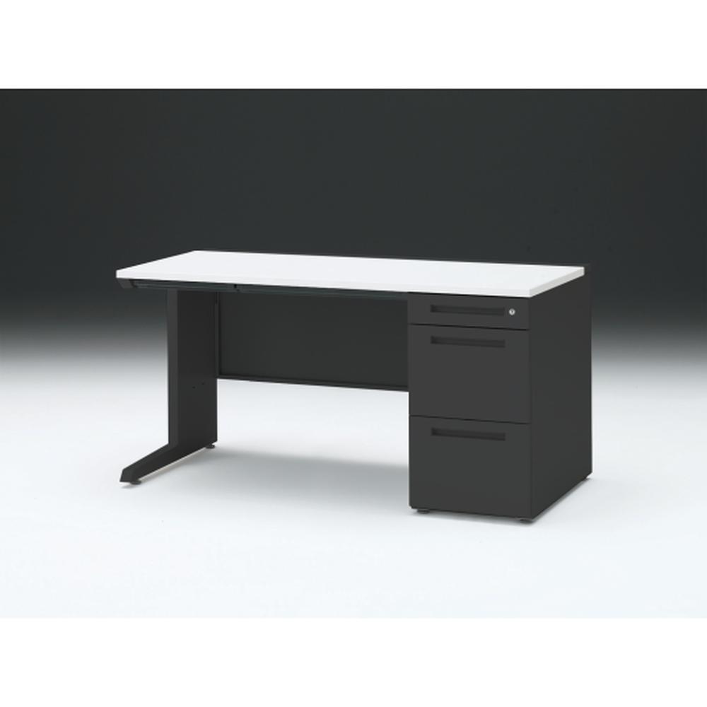 CZR 片袖デスク　シリンダー錠 浅型センター引出し付　CZR-147CBC-1W9　W1400×D700 ［本体：ブラック×天板：W9/ホワイトW］