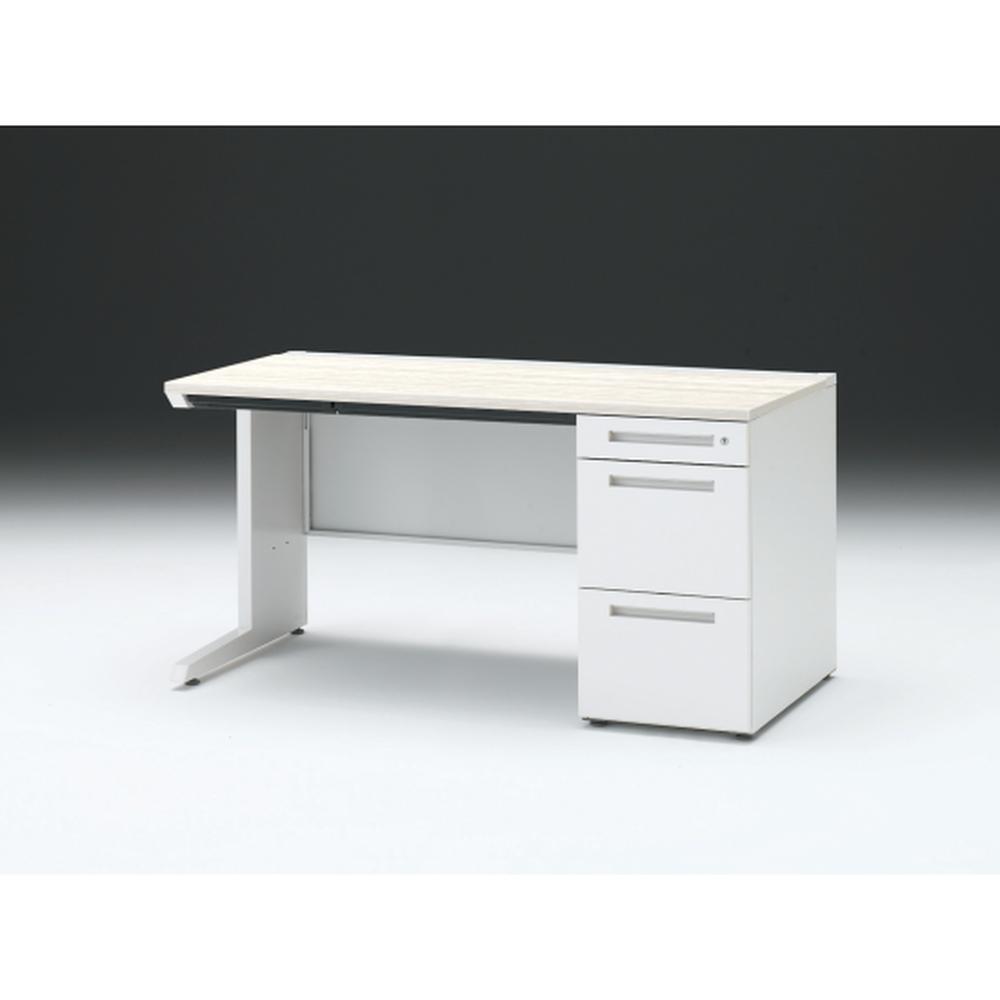 CZR 片袖デスク　シリンダー錠 浅型センター引出し付　CZR-147CBC-961　W1400×D700 ［本体：ホワイト×天板：61/アッシュドパインL］