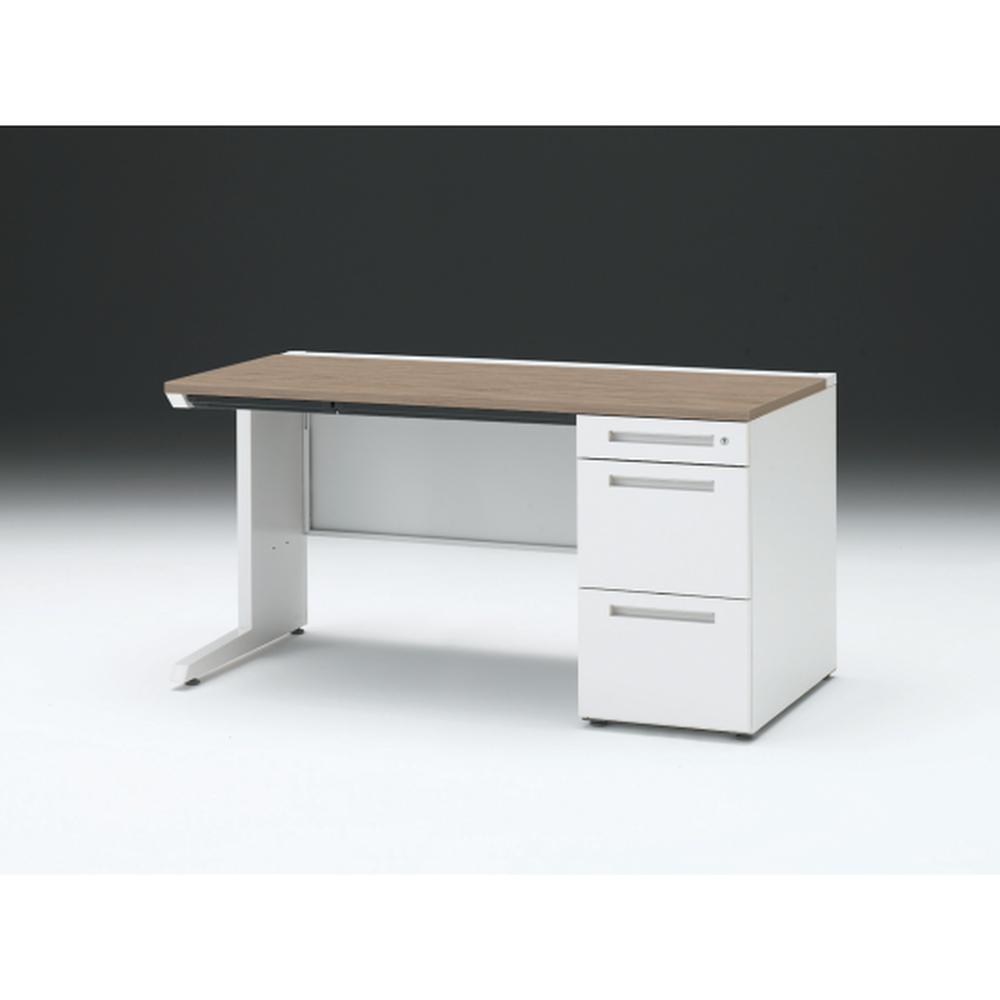 CZR 片袖デスク　シリンダー錠 浅型センター引出し付　CZR-147CBC-971　W1400×D700 ［本体：ホワイト×天板：71/アッシュドオークM］