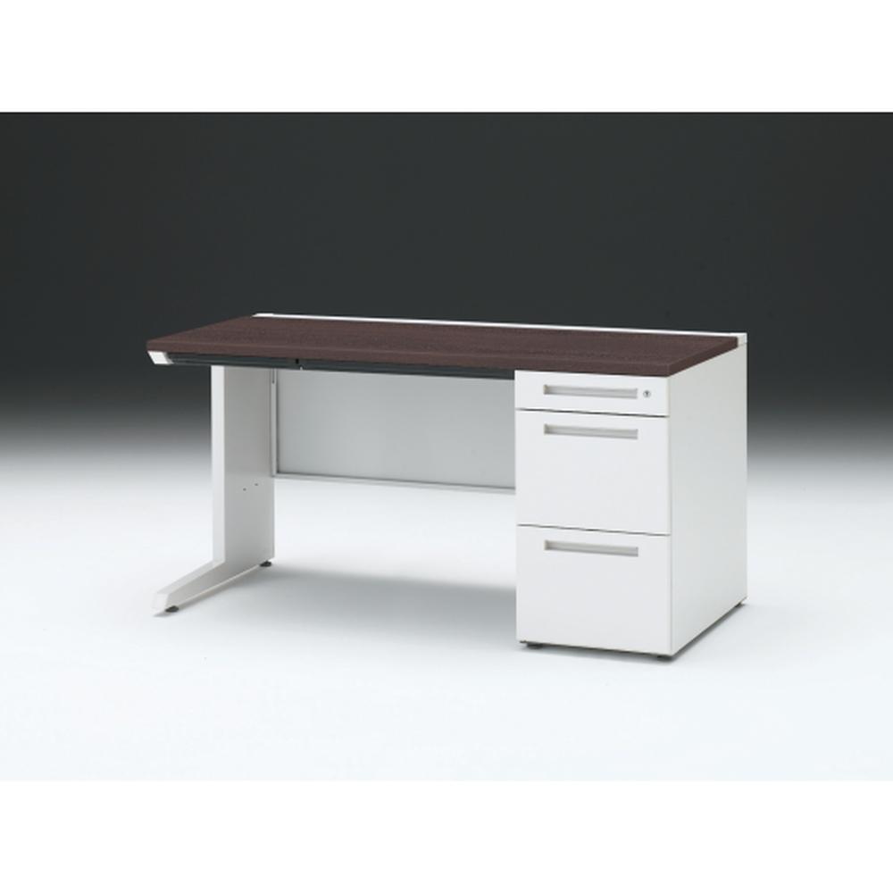 CZR 片袖デスク　シリンダー錠 浅型センター引出し付　CZR-147CBC-982　W1400×D700 ［本体：ホワイト×天板：82/ブラックウォールナットD］