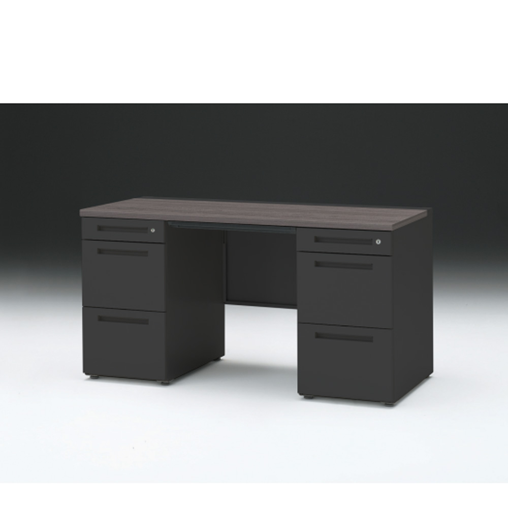 CZRデスク 両袖デスク CZR-146BAC-181 浅型センター引出し付  シリンダー錠W1400× D600 [ 本体: ブラックT・天板: 81 / アッシュドオークD]