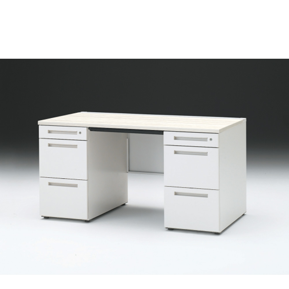 CZRデスク 両袖デスク CZR-147BAC-961 浅型センター引出し付  シリンダー錠W1400× D700 [ 本体: ホワイトW・天板: 61 / アッシュドパインL]