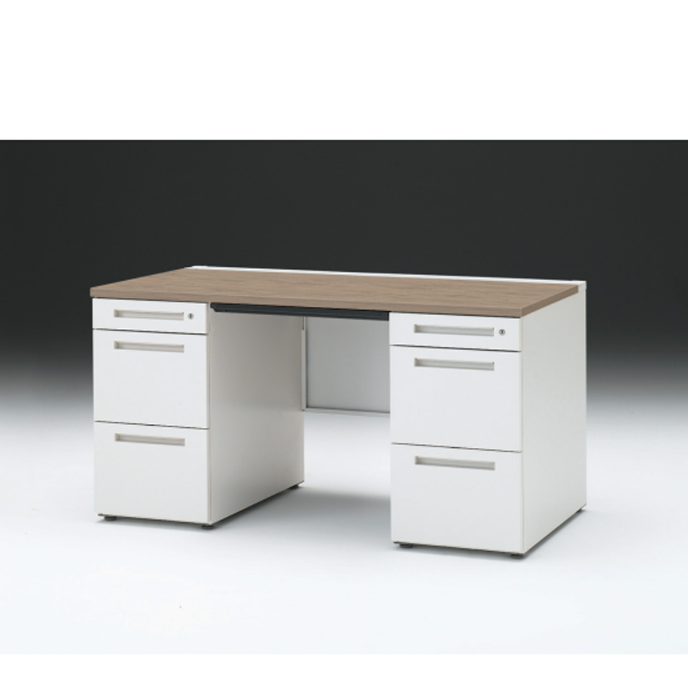 CZRデスク 両袖デスク CZR-147BAC-971 浅型センター引出し付  シリンダー錠W1400× D700 [ 本体: ホワイトW・天板: 71 / アッシュドオークM]