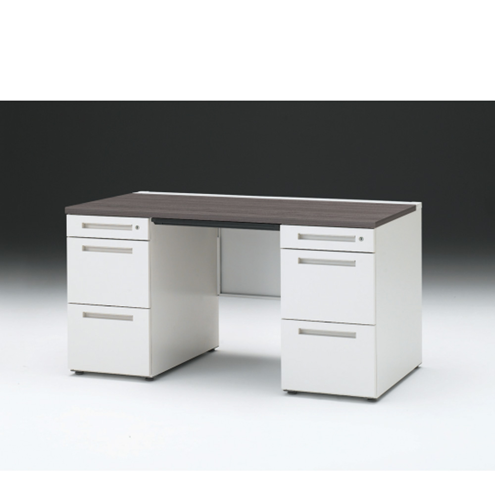 CZRデスク 両袖デスク CZR-147BAC-981 浅型センター引出し付  シリンダー錠W1400× D700 [ 本体: ホワイトW・天板: 81 / アッシュドオークD]