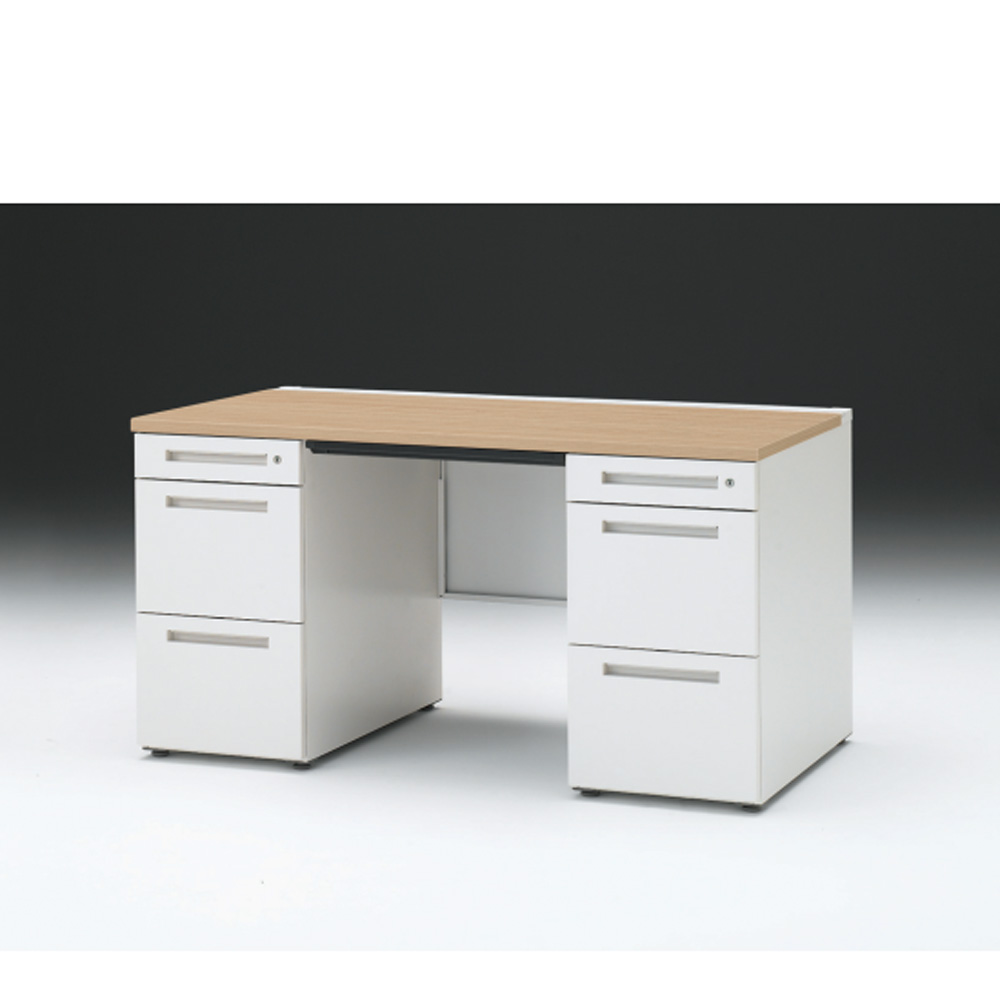 CZRデスク 両袖デスク CZR-147BAC-992 浅型センター引出し付  シリンダー錠W1400× D700 [ 本体: ホワイトW・天板: 92 / ホワイトオークM]