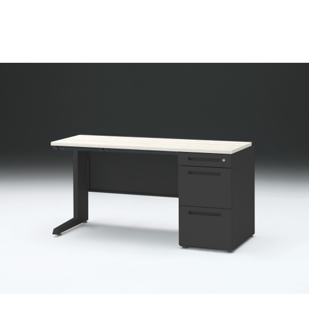 CZRデスク 片袖デスク CZR-146CBC-161 浅型センター引出し付  シリンダー錠W1400× D600 [ 本体: ブラックT・天板: 61 / アッシュドパインL]