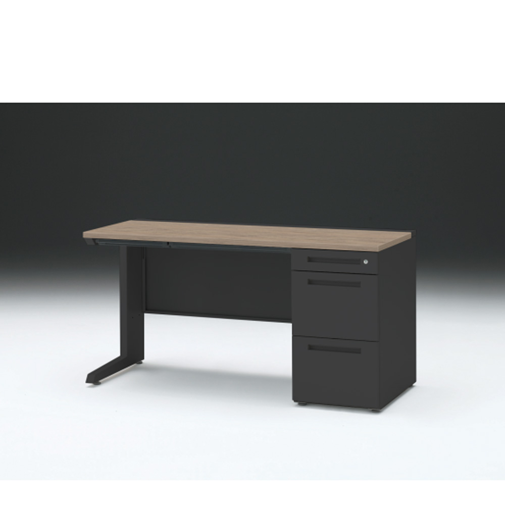 CZRデスク 片袖デスク CZR-146CBC-171 浅型センター引出し付  シリンダー錠W1400× D600 [ 本体: ブラックT・天板: 71 / アッシュドオークM]
