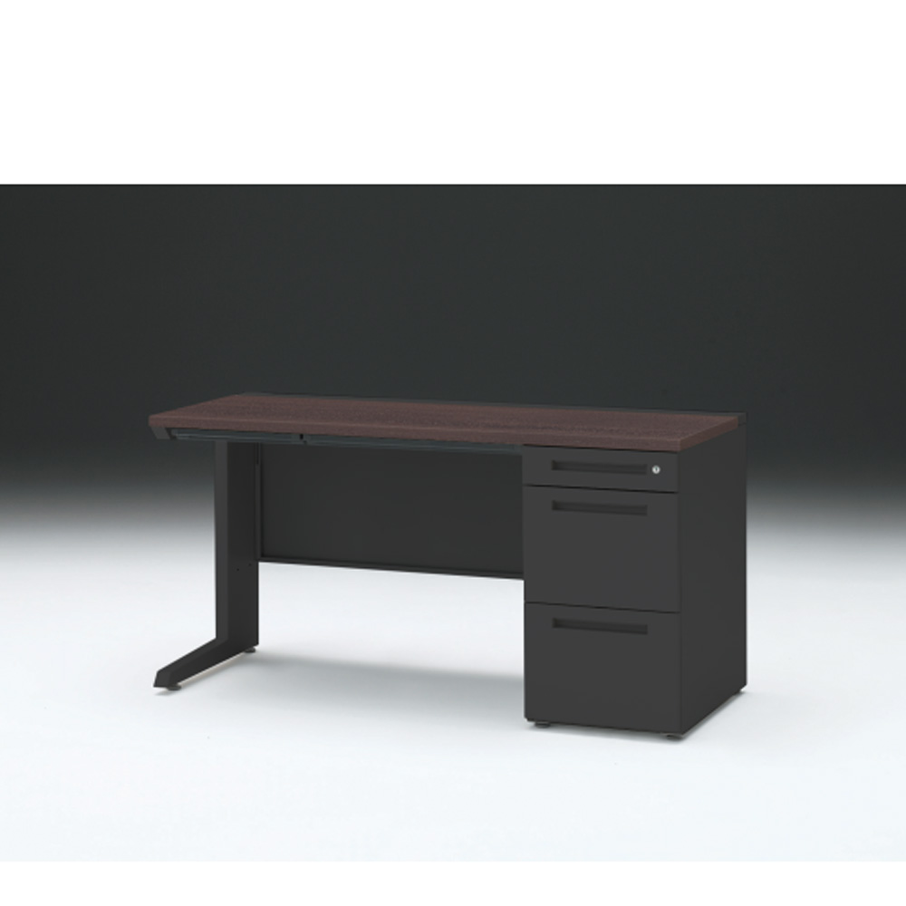 CZRデスク 片袖デスク CZR-146CBC-182 浅型センター引出し付  シリンダー錠W1400× D600 [ 本体: ブラックT・天板: 82 / ブラックウォールナットD]