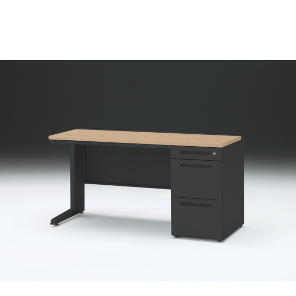 CZRデスク 片袖デスク CZR-146CBC-192 浅型センター引出し付  シリンダー錠W1400× D600 [ 本体: ブラックT・天板: 92 / ホワイトオークM]