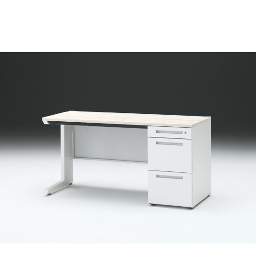 CZRデスク 片袖デスク CZR-146CBC-961 浅型センター引出し付  シリンダー錠W1400× D600 [ 本体: ホワイトW・天板: 61 / アッシュドパインL]