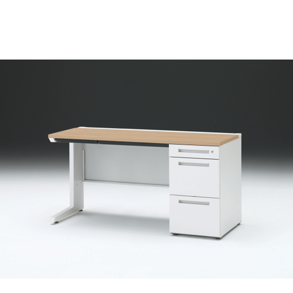 CZRデスク 片袖デスク CZR-146CBC-992 浅型センター引出し付  シリンダー錠W1400× D600 [ 本体: ホワイトW・天板: 92 / ホワイトオークM]