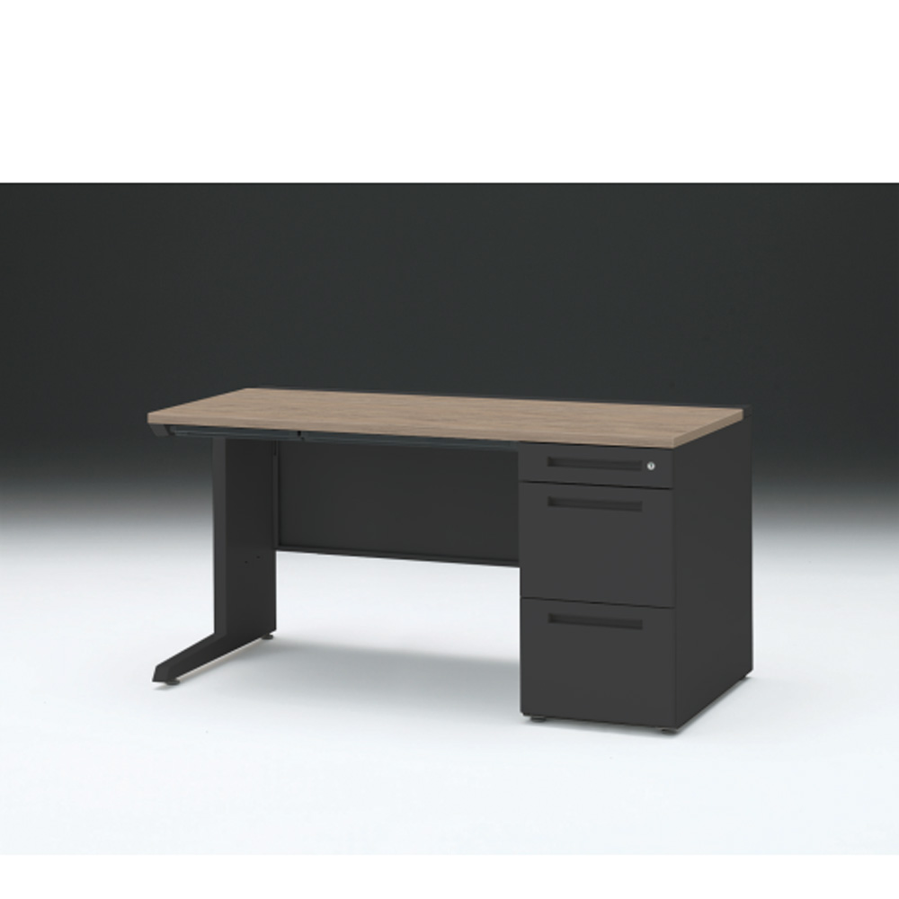 CZRデスク 片袖デスク CZR-147CBC-171 浅型センター引出し付  シリンダー錠W1400× D700 [ 本体: ブラックT・天板: 71 / アッシュドオークM]