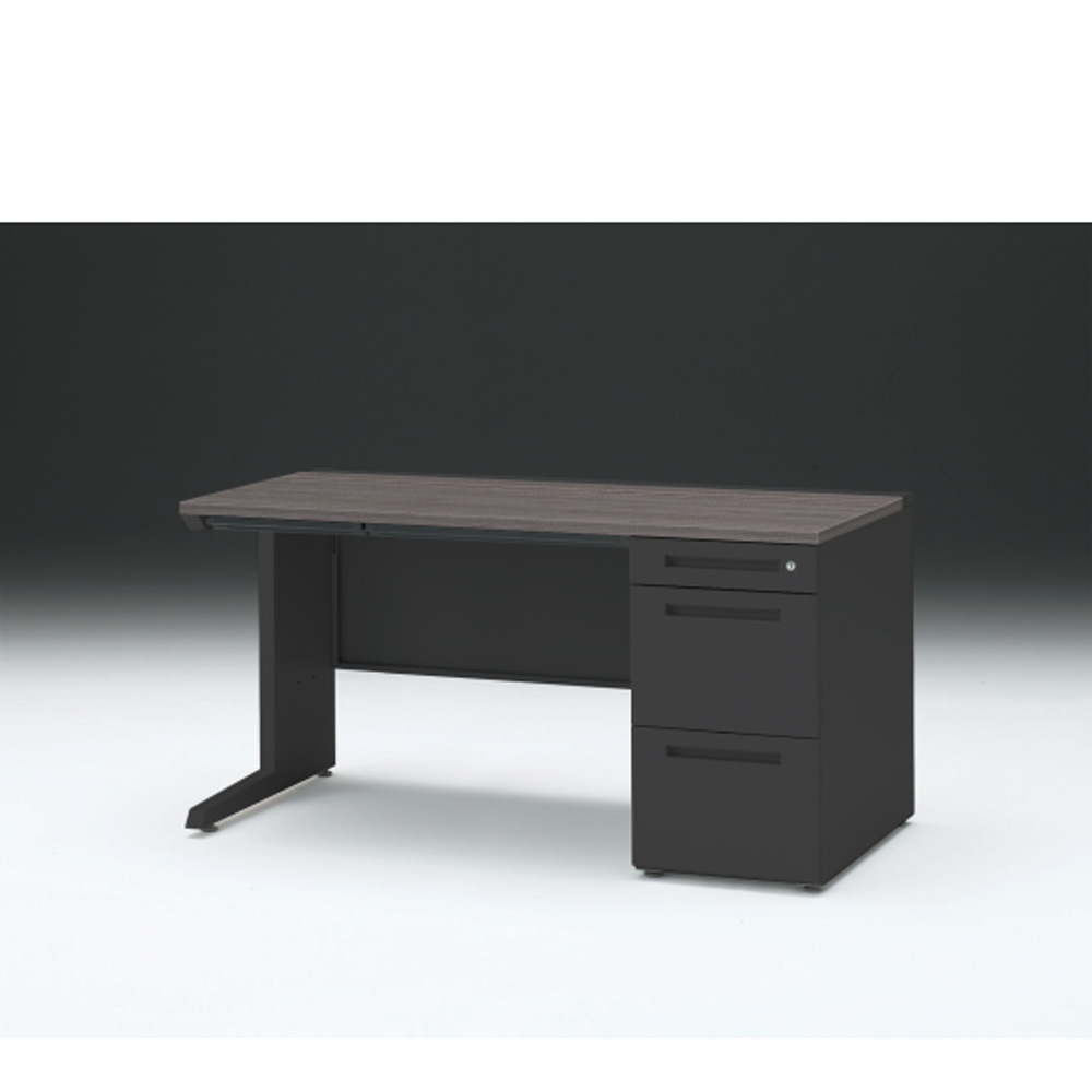 CZRデスク 片袖デスク CZR-147CBC-181 浅型センター引出し付  シリンダー錠W1400× D700 [ 本体: ブラックT・天板: 81 / アッシュドオークD]