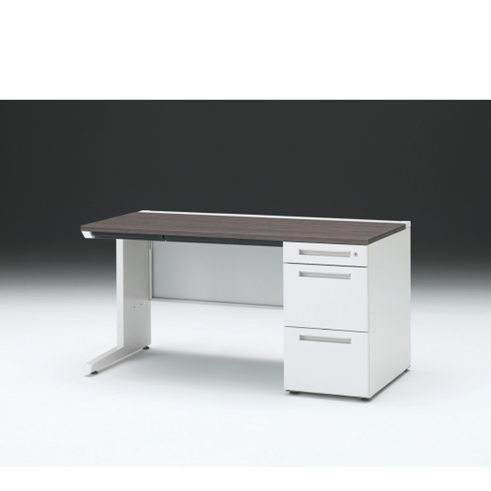 CZRデスク 片袖デスク CZR-147CBC-981 浅型センター引出し付  シリンダー錠W1400× D700 [ 本体: ホワイトW・天板: 81 / アッシュドオークD]