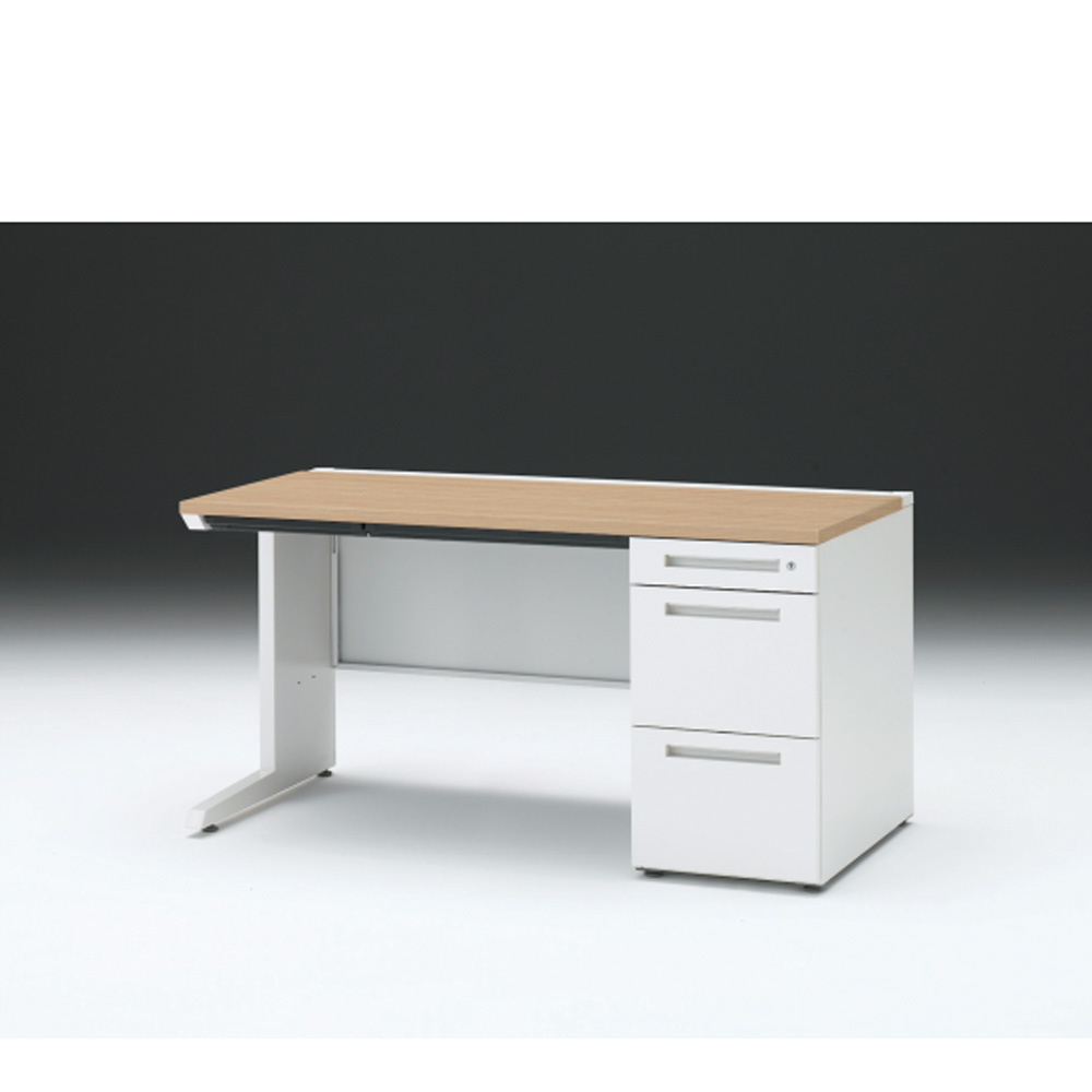 CZRデスク 片袖デスク CZR-147CBC-992 浅型センター引出し付  シリンダー錠W1400× D700 [ 本体: ホワイトW・天板: 92 / ホワイトオークM]